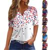 Жен. Футболка С принтом Пуговицы С короткими рукавами Повседневные Выходные Мода Классический V-образный вырез Обычный Верх