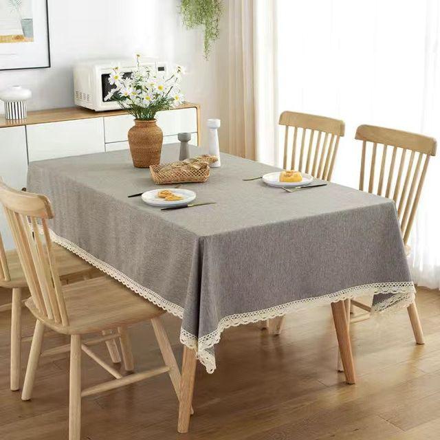 Однотонная скатерть с кружевом из хлопка и льна, водонепроницаемая, маслостойкая, прямоугольная скатерть для свадебного обеденного чайного стола, украшение для стола