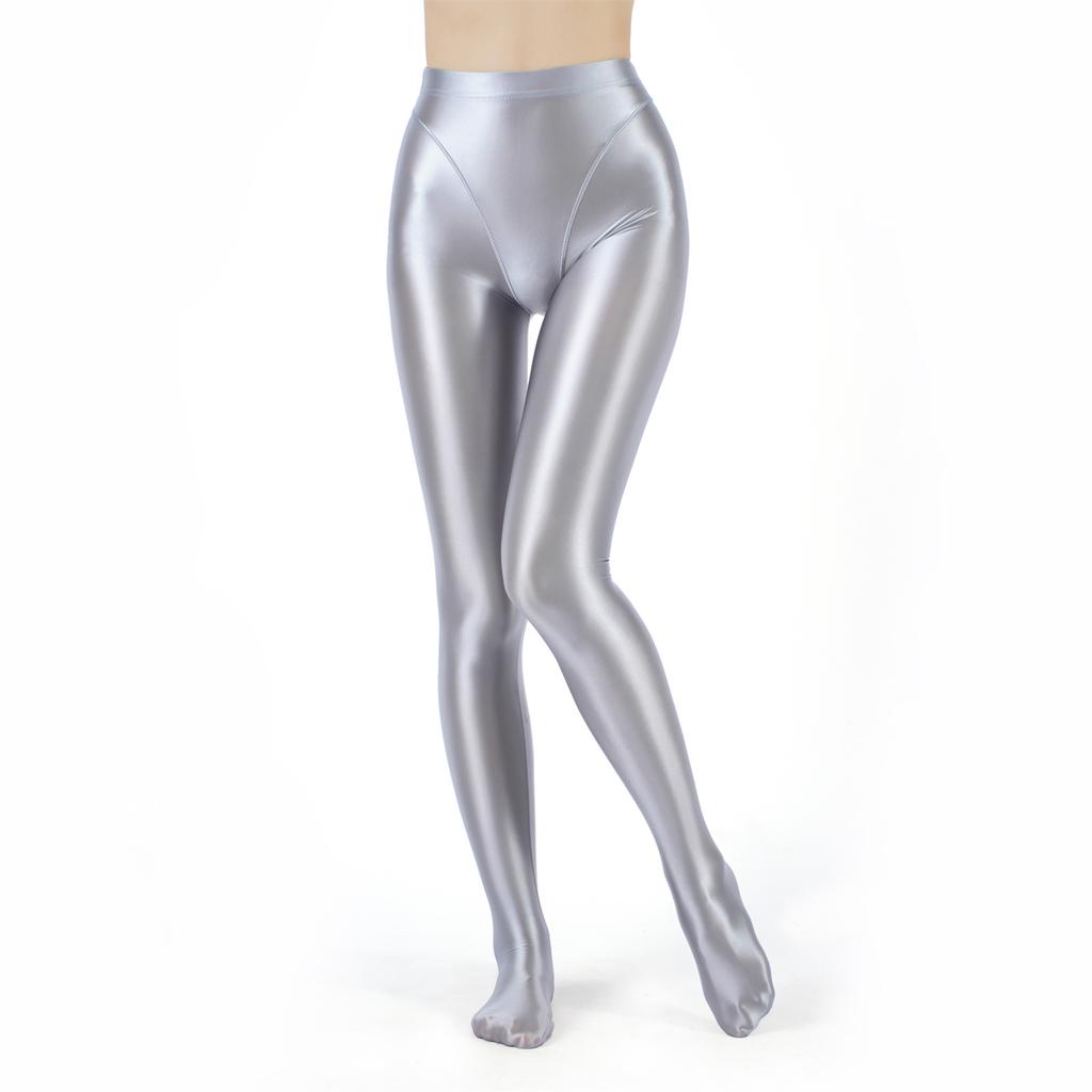 Womens Metallic Fake Two-Piece Tights High Waist Yoga Fitness Leggings