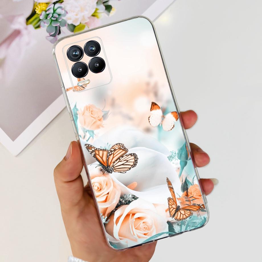 Для Realme 8 Чехол Цветок Мода Кошка Милый Чехол Coques Для Realme 8 Pro Чехлы Для Телефона Чехол Realme8 5G Realme 8i Fundas Мягкий Capa
