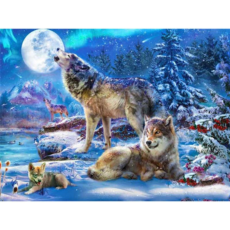 5D DIY алмазная живопись наборы для вышивки крестом Волк Снег Алмазная вышивка животное полная круглая мозаика из смолы домашний декор подарок ручной работы