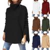 Turtleneck Batwing Long Sleeve Side Split Ribbed Cuffs Pullover Sweater Winter Solid Color Oversized Warm Sweater Jumper Female Clothing