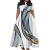 Women's Casual Fashion Large Size Print Round Neck Short Sleeve Pocket Straps Swing Dress