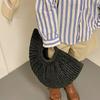 Summer Straw Women Half-moon Beach Handbag Rattan Handmade Handle Kintted Tote Bag