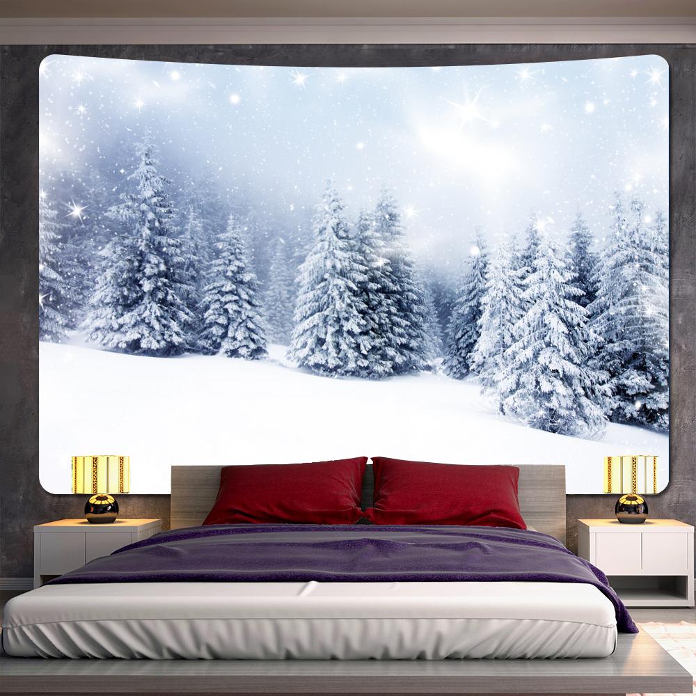 Лес Рождественская елка Снежная сцена Домашний декор Художественный гобелен Богемная психоделическая сцена Настенная подвеска на стену спальни