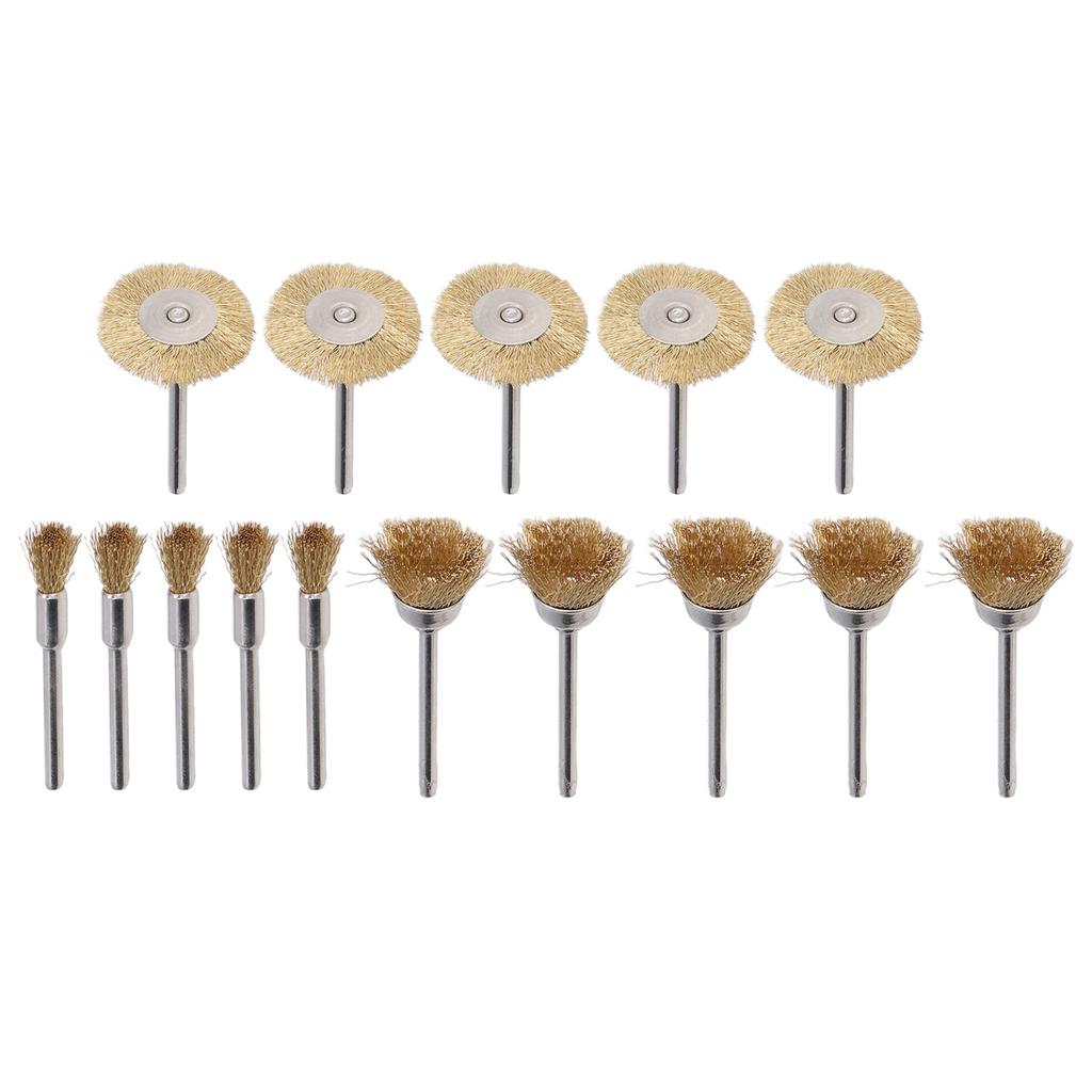 15Pcs Brass Wire Wheels Metal Grinding Rotary Tool T Shape Pen Shape Bowl Shape Brushes
