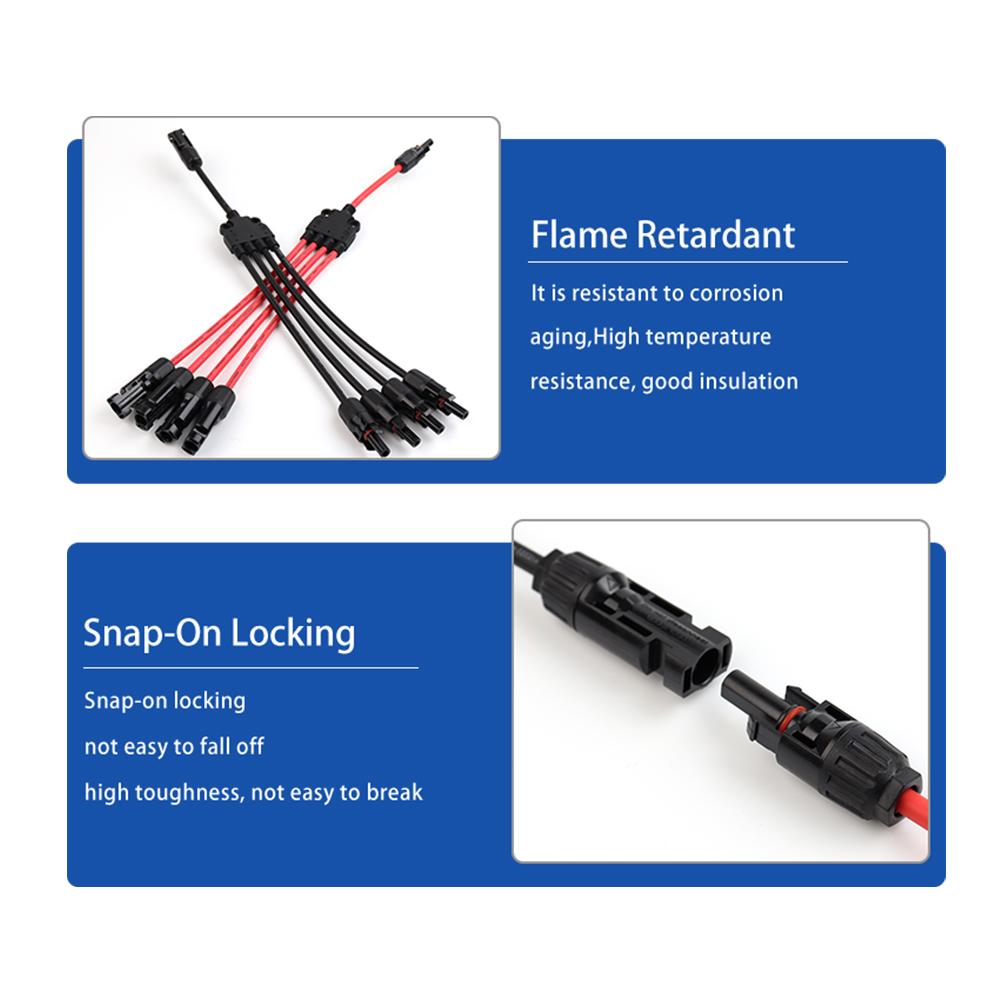 1PC Power Solar Connectors 30A Y-Branch Cable, Solar Cable Parallel Adaptor In Pair for Solar Panel 1*M/FF+1*F/MM Black Red Power