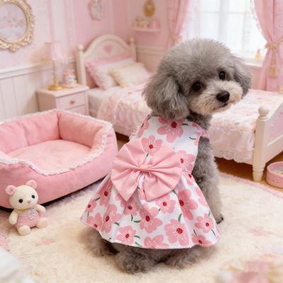 Костюм для кошки с цветочным принтом, платье для кошки и собаки, милая юбка принцессы для щенка, юбка с бабочками, юбка с бантом для питомца, пудель