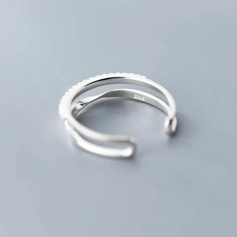 Original 925 Sterling Silver Double LInes Rings For Women Wedding Engagement Silver Women's Vintage Ring Fine Jewelry