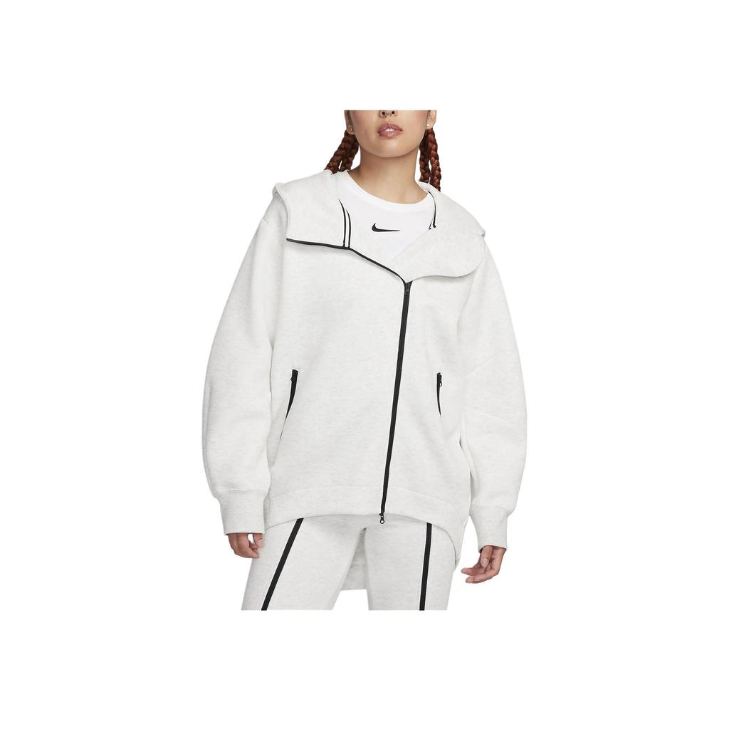 Nike Loose-Fit Solid Color Zip-Up Hooded Jacket Women Jackets Light-Grey FB8244-013