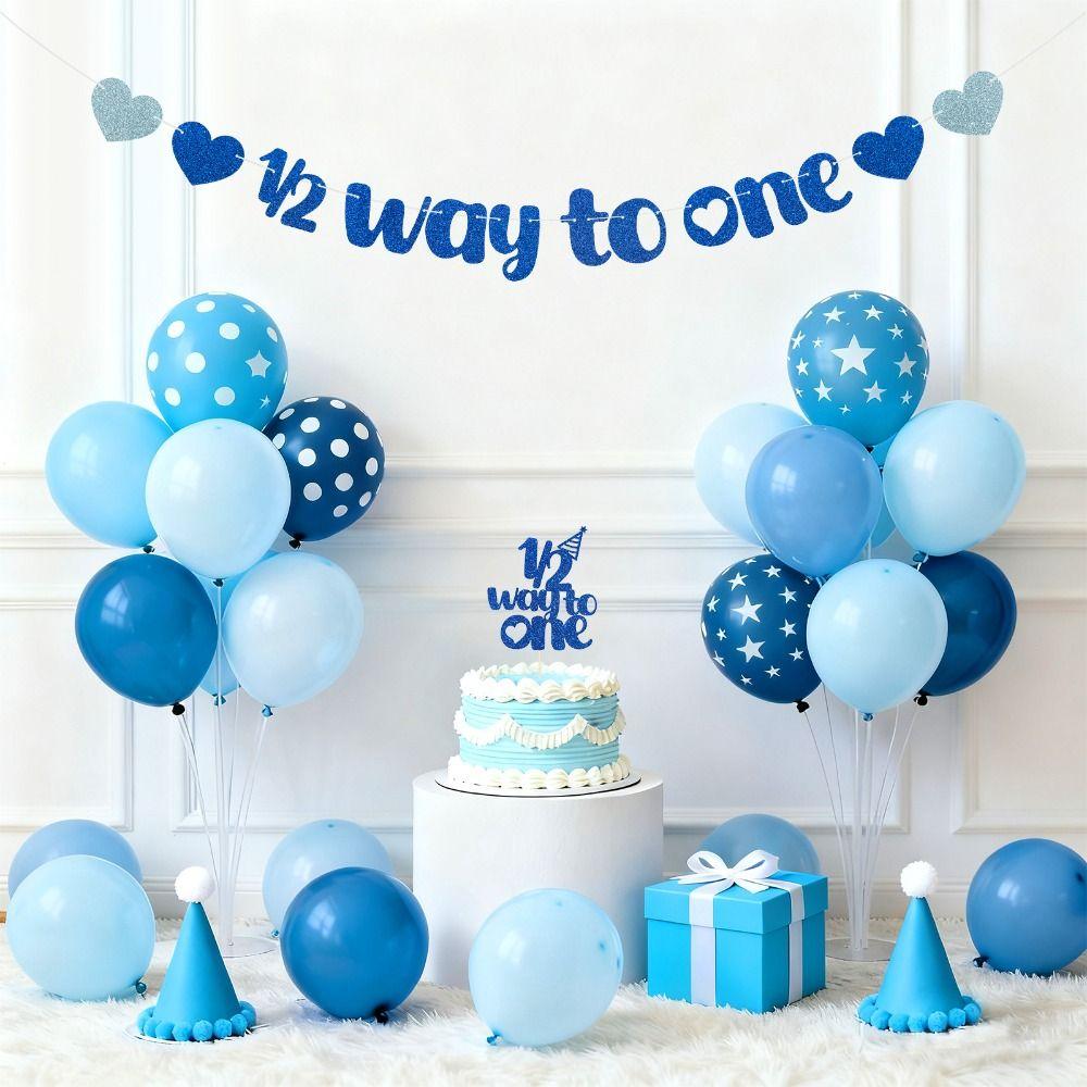 2pcs Half Way To One 1/2 Birthday Cake Topper 6 Months Birthday Decorations  for Baby Birthday