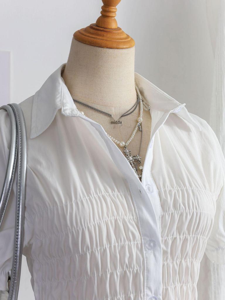 Летняя ретро рубашка в клетку Color Block с лацканами 2025 - Приталенная, с коротким рукавом