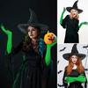Witch Costume Accessory Set Black Witch Hat Round Frame Glasses Green Claw Gloves Set for Women Halloween Cosplay Role-Playing Party