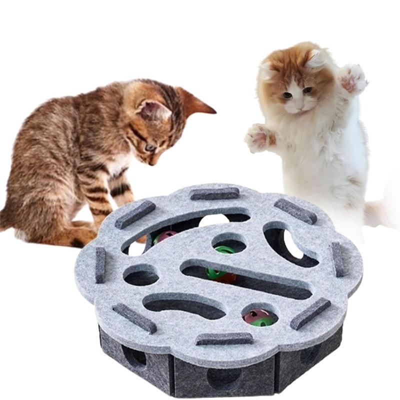 Felt Cat Toy Maze Box Interactive Puzzle Game With 2 Balls For Indoor Cats Hunting Exercise Self Play Scratch Resistant Fun
