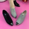 Hollowed Out Mesh Yarn High Heeled Sandals Water Diamond Breathable Low Heel Pointed Head New Fashion Summer