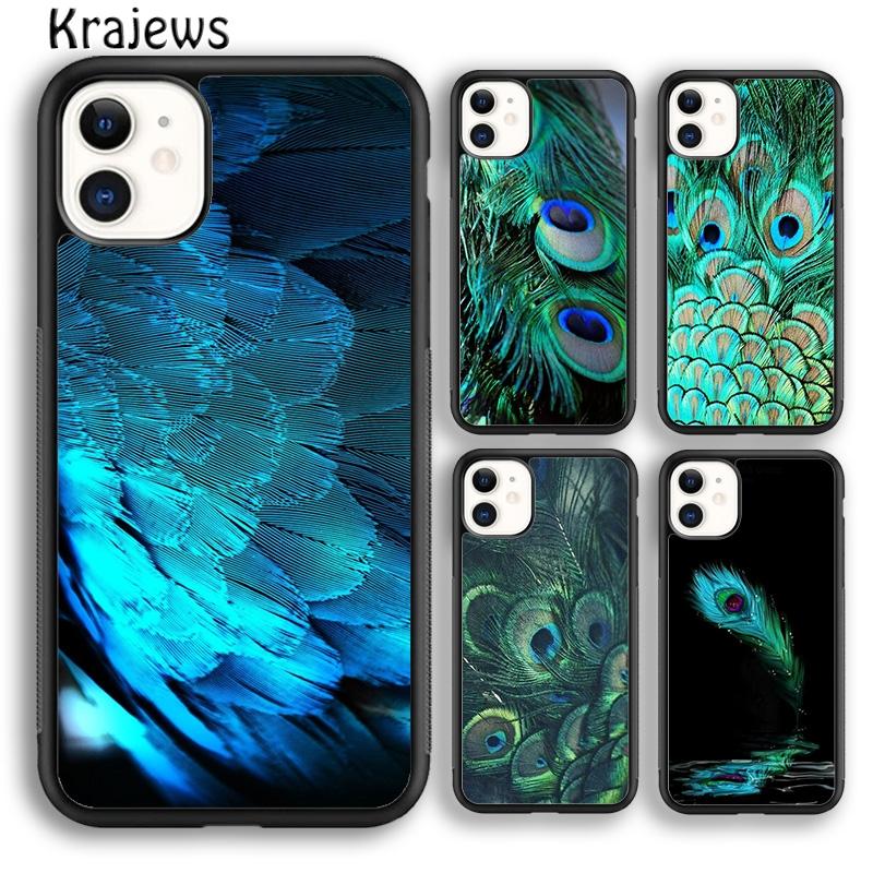Krajews Turquoise Stone Flora Peacock Feather Phone Case For iPhone 17 Air 16 15 14 plus 11 12 13 pro max coque Fundas