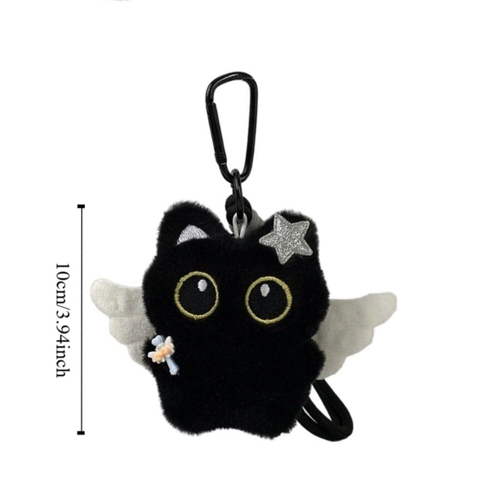 Wings Black Cat Plush Doll Keychain Star Car Key Ring New Doll Bag Pendant School Bag Decoration