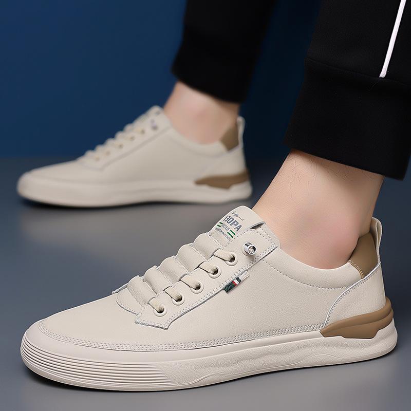 Fashion trend leather casual board shoes men's 2024 autumn models one-pedal breathable little white shoes men's non-slip driving shoes