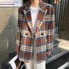 Шерстяное пальто для женщин, осеннее и зимнее теплое уютное пальто, утолщенный свободный костюм, повседневное твидовое пальто в клетку