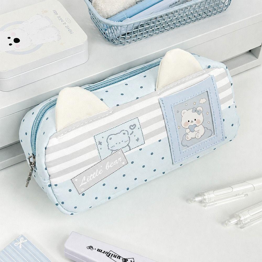 Cat Ear Design Pen Bag Multi-Layer Pencil Pouch Large Capacity Stationery Bag  Gift