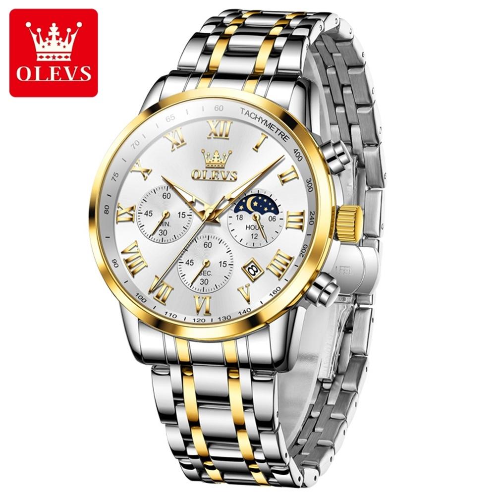 Multifunctional Men's Watches Chronograph Quartz Watch Moon Phase Calendar Luminous Waterproof Watch for Men