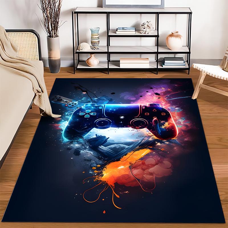 Colorful Gaming Joystick Print Rug with Abstract Splash Design Suitable for use as an anti-slip for living room bedroom sofas