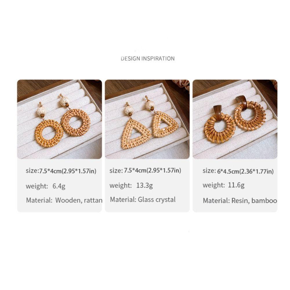 Round Rattan Weave Earrings Flower Beach Jewelry Cute Bohemian Drop Earrings Wedding