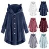 Women's Solid Color Button Hooded With Pockets Cat Ears Plush Top Irregular   Jacket