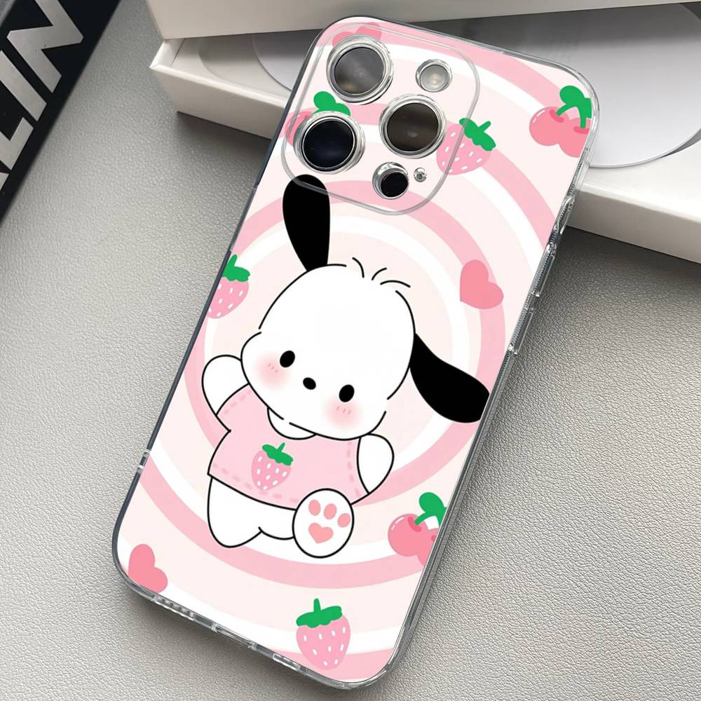 Cute Cartoon P-pochacco Silicone Phone Case Material For iPhone 17 16 15 11 12 13 14 Pro Max Mini Plus Soft TPU