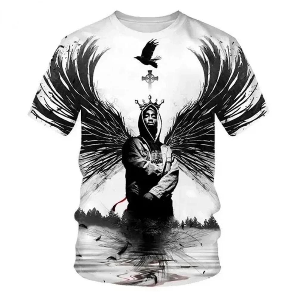 Fashionable 2pac Pattern 3D Printed Hip-hop Men's Clothing Summer Casual Fashion Round Neck Top Street Trend Harajuku Short Sleeved T-shirt