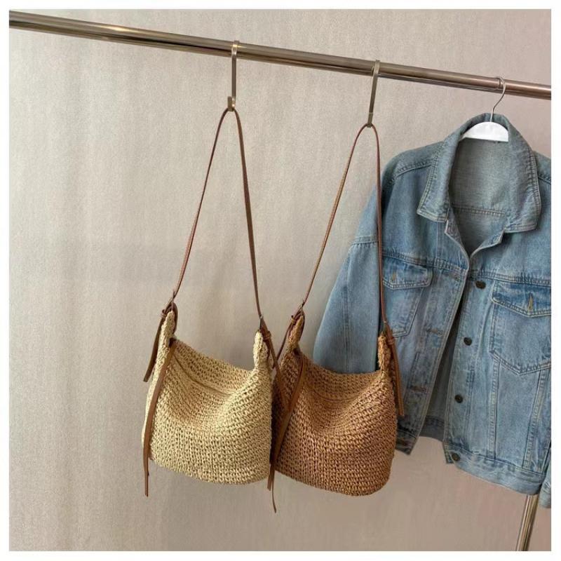 Large Capacity Straw Bag Summer Bucket Hand-woven Tote Luxury Design Women's Handbag Bohemian Style Shoulder Crossbody Bags
