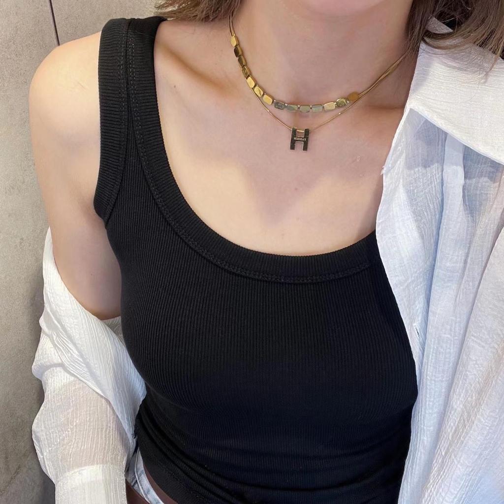 Threaded Cotton U-neck Tank Top - Women's Innerwear & Base Layer, Summer 2024 Style, I-back Design