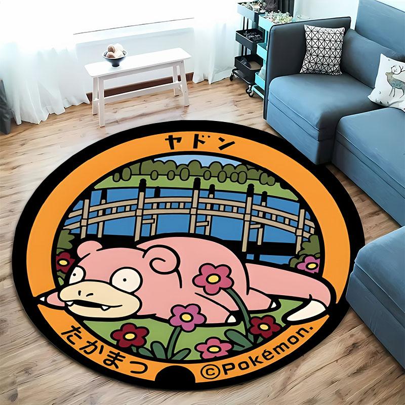 Pokemon Classic Character Collection Print Round Carpet Bedroom Living Room Mat Sofa Home Room Decor Rug Gift for Family Friends