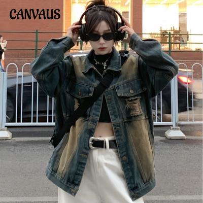 Джинсовая куртка в стиле ретро с дырками, женская, весна-осень, свободная, с длинными рукавами, топ с длинными рукавами Tide