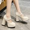 Womens High Heels Summer 2024Elegant Solid Color PU Leather Square Toe Dress Party Thick Sole Thick Heels Womens Mary Jane Shoes