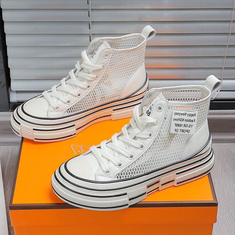 Короткие женские ботинки 2024 года, летние дышащие полые одинарные ботинки, сетчатые кроссовки, женская подошва, нескользящая платформа, обувь для женщин