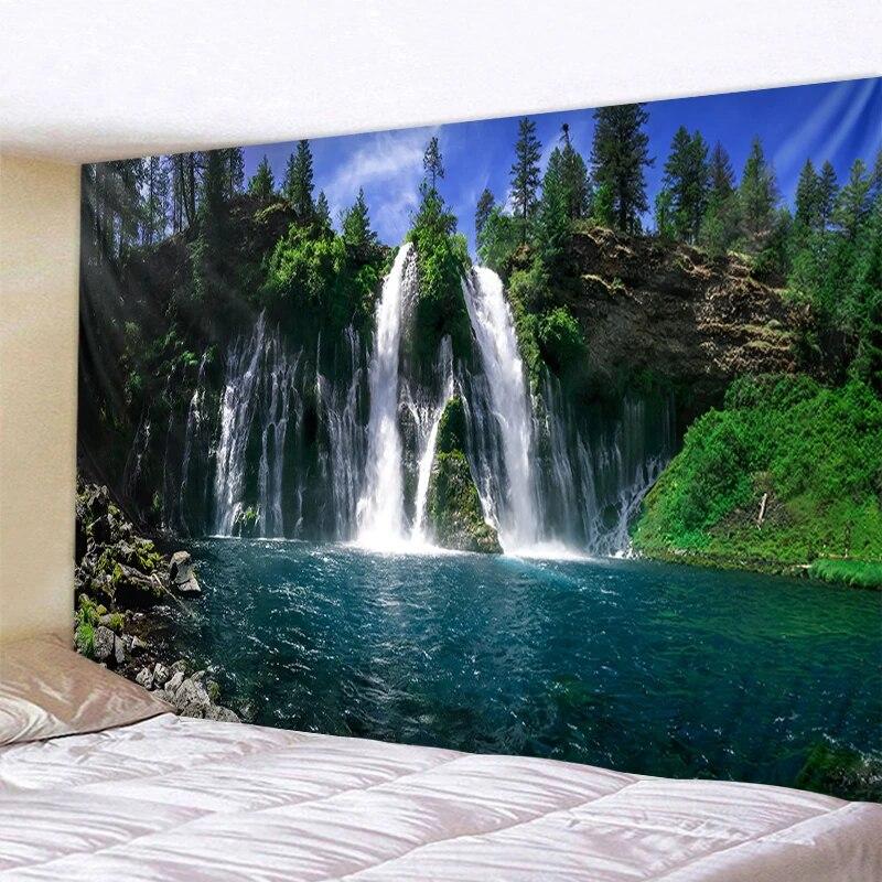 Forest Waterfall River Scenery Tapestry Wall Hanging Room Art Decoration Background Cloth Living Room Home Decoration