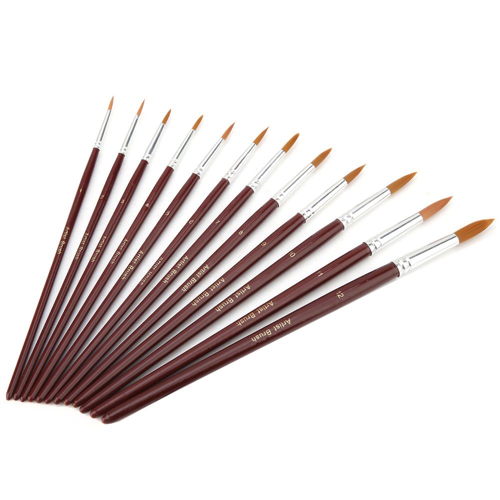 12Pcs Set Watercolor Paint Brush Nylon Hair Art Painting Brush Drawing Supplies(Round Tip)