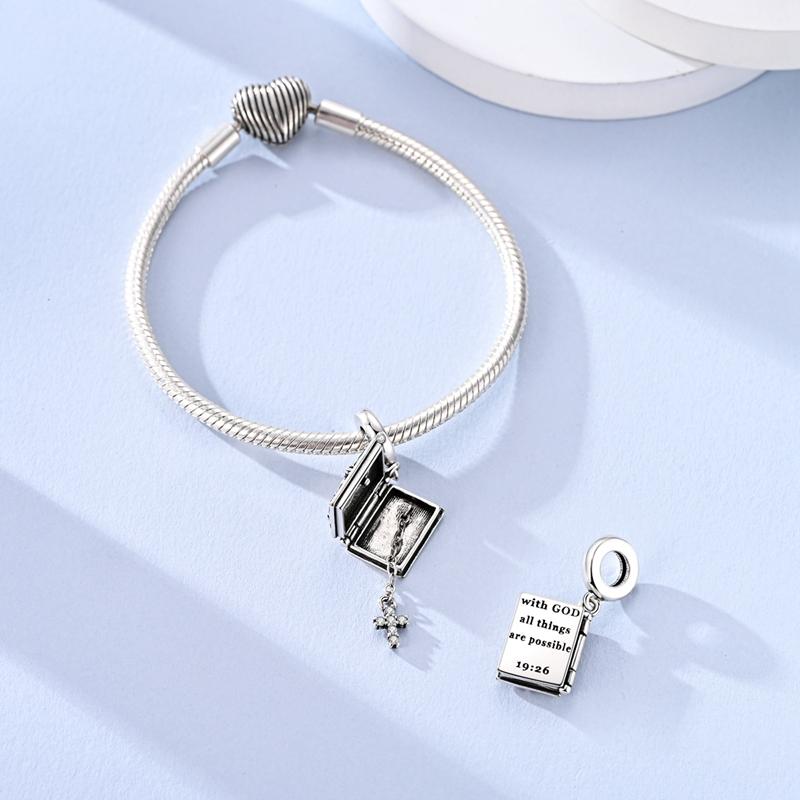 Original 925 Sterling Silver Charm Bead Openable the Holy Bible Pendant Fit Original Bracelet For Women Men DIY Jewelry Gift