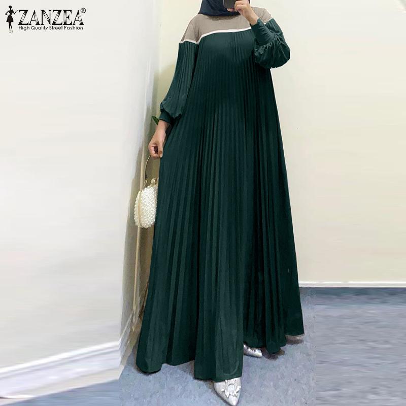 ZANZEA Женское повседневное длинное платье с круглым вырезом и длинным рукавом в стиле пэчворк