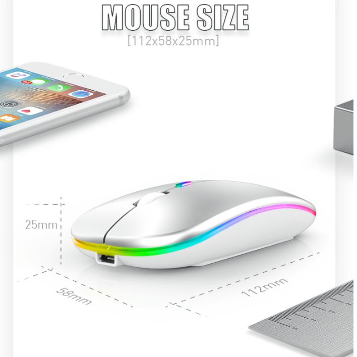 Двойной режим беспроводной мыши со светодиодом, бесшумная перезаряжаемая компьютерная мышь 2.4G Bluetooth для ноутбука и офиса