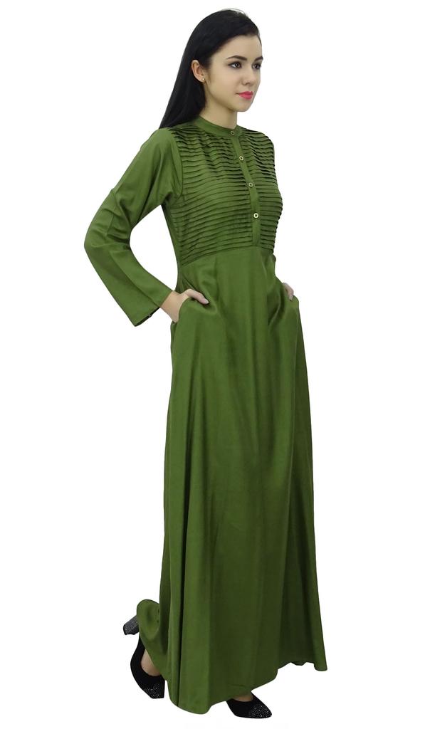 Bimba Women's Long Sleeve Maxi Mandarin Collar Plain Jilbab Dress With