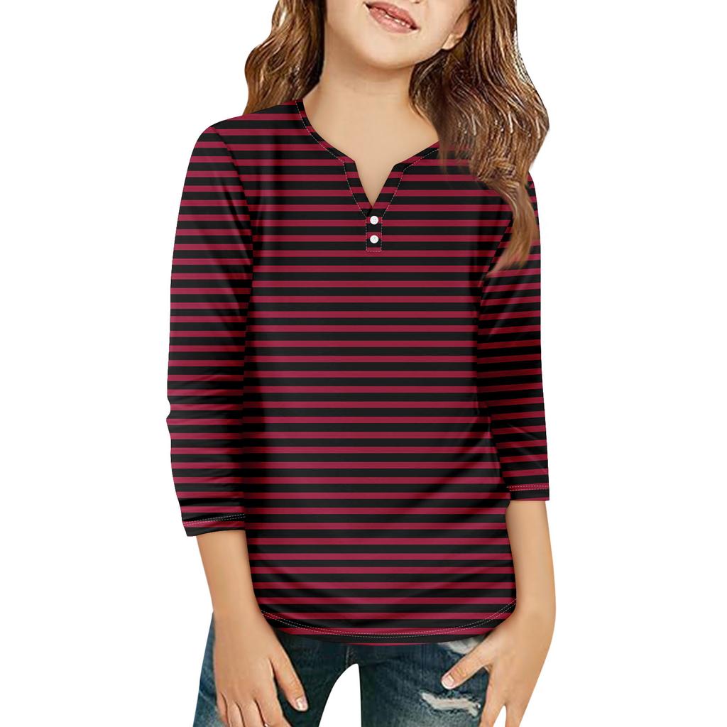 Детская футболка с рукавом 3/4, повседневная футболка с принтом, круглый вырез, блузка-пуловер