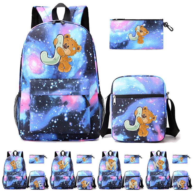 3 шт./компл., рюкзак с 26 английскими буквами, рюкзак для мальчиков и девочек, кавайная сумка на плечо, пенал, студенческая сумка