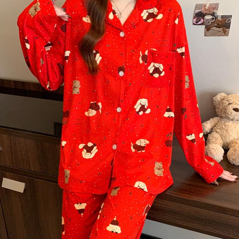 Праздничная большая красная женская пижама с принтом в виде вишни, милая рождественская пижама для маленьких собачек, домашняя одежда с героями мультфильмов на весну и осень