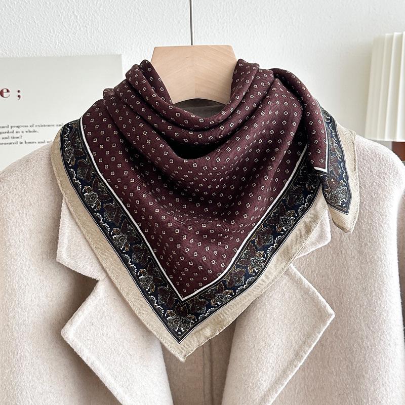 Women's French Red Cotton Silk Blend Scarf – 70CM Neck and Headscarf, Spring/Autumn Fashion Accessory