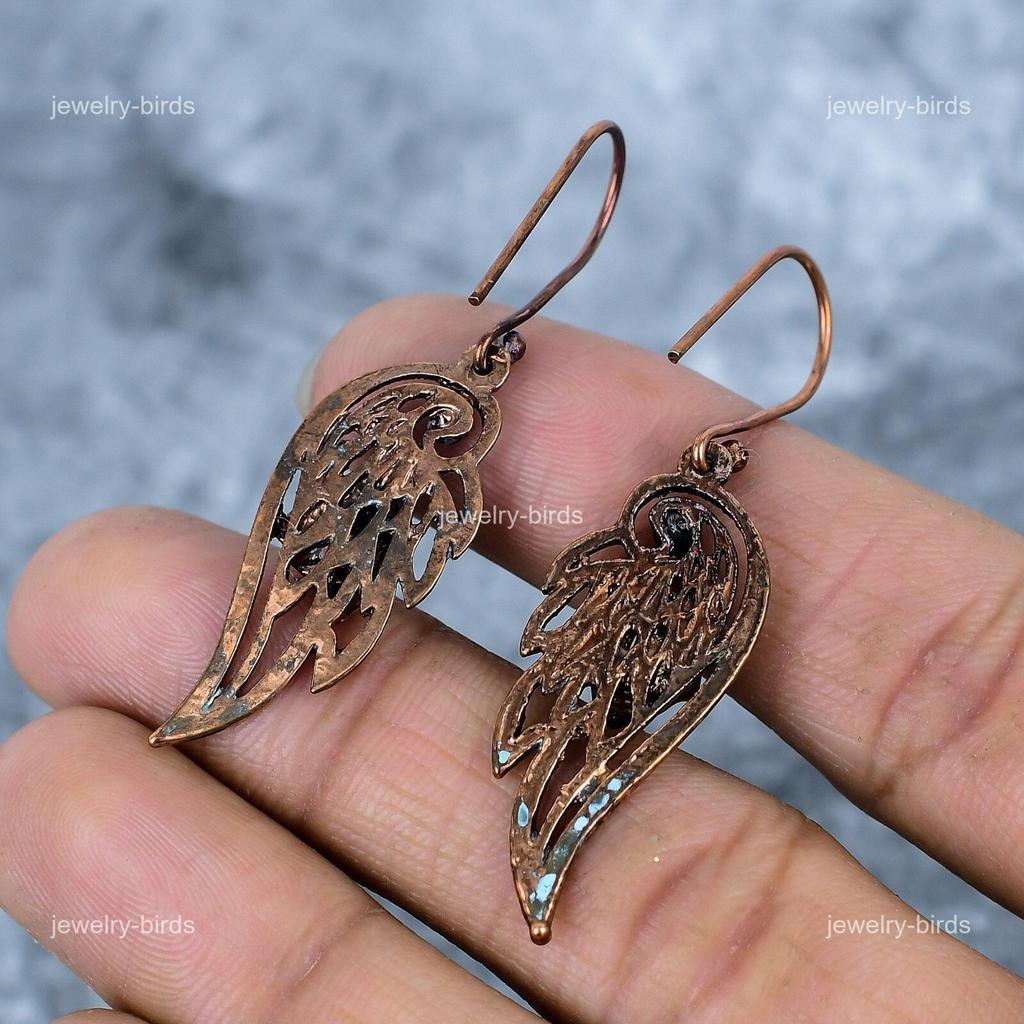 Fancy Pink Tourmaline Gemstone Copper Dangle Drop Electroformed Earrings Jewelry VP-86