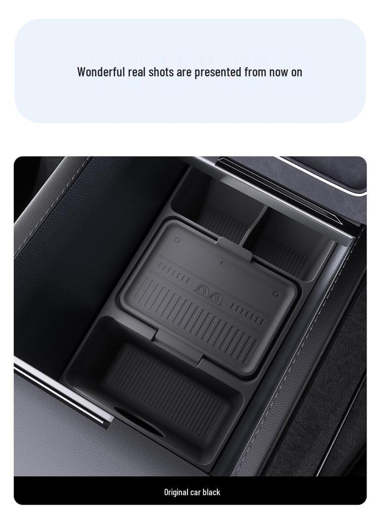Tesla Central Console Storage Box: Original Car Color, Convenient Silicone Organizer for Lower Console Layer