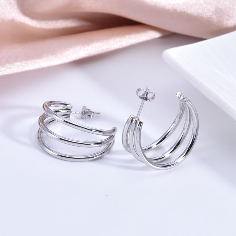 Trendy Gold-Plated Triple C-Shaped Titanium Steel Earrings