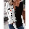 Большой размер, Женский большой размер Рождественский свитшот на молнии со снеговиком - Двухцветный черный и уютный пуловер для праздничных вечеринок, Зимние наряды